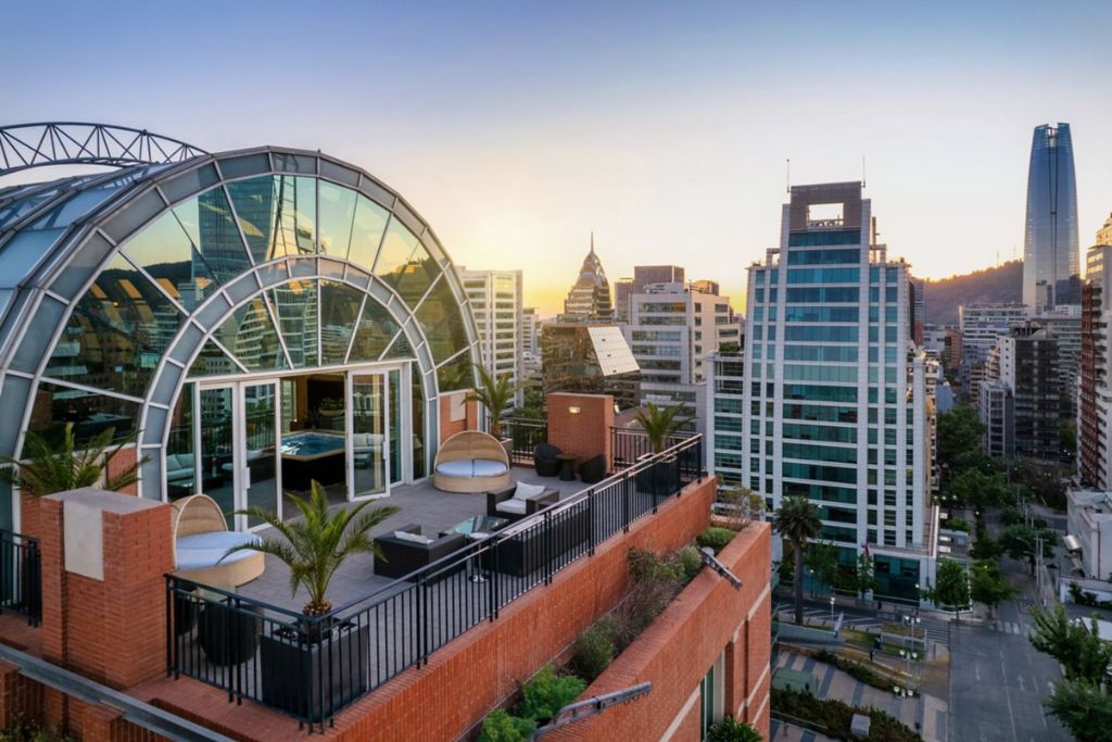 Exterior view of stunning terrace at the Ritz Carlton Santiago overlooking the city