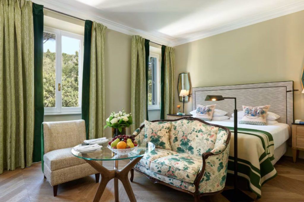 A deluxe garden view room at Hotel de Russie.