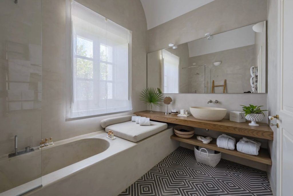 The bathroom in one of the rooms at the Capofaro Resort.