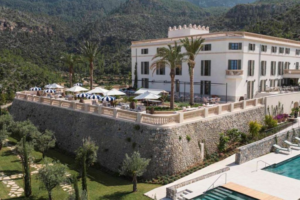 The exterior and swimming pool at Hotel Son Bunyola in Mallorca.