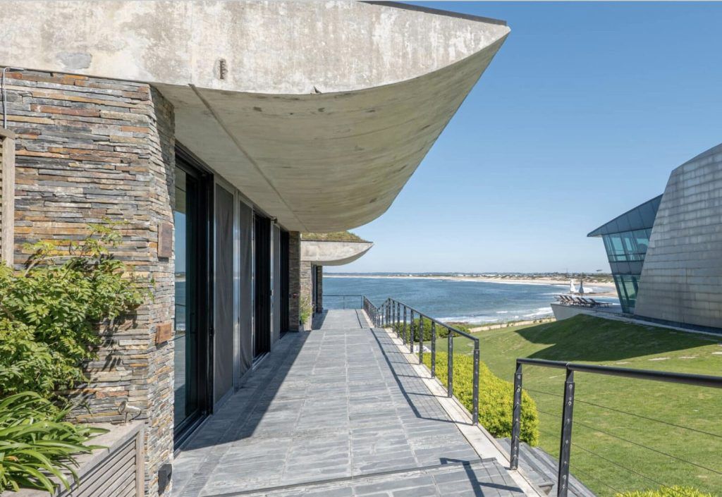 The exterior of Playa Vik overlooking the ocean.