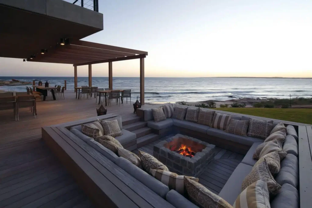 The outdoor lounge and firepit at Playa Vik.