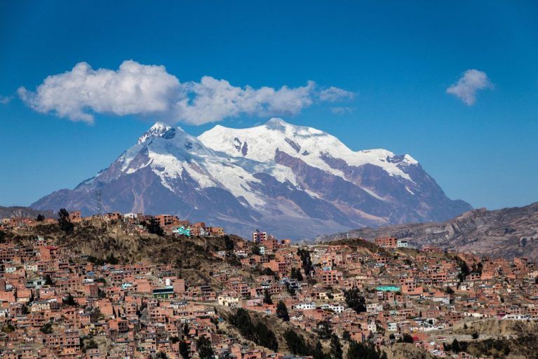 A view of the mountain behind the city in La Paz.