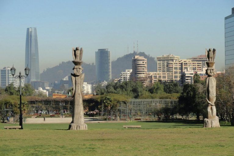 Traditional statues in a park in Santiago de Chile.