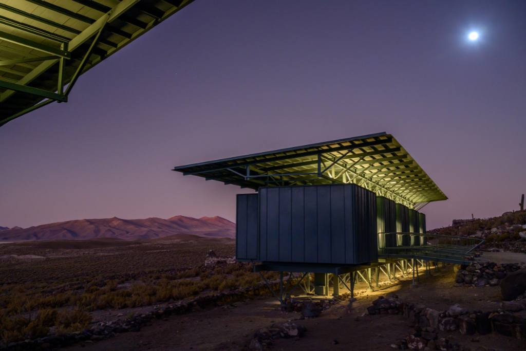 Chituca Mountain Lodge under the moonlight in Bolivia's altiplano