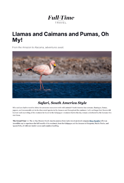 Emmanuel Burgio shares exciting wildlife journeys through South America with Full-Time Travel