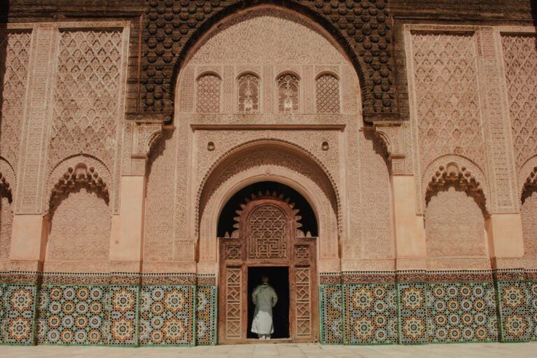The entrance to the Medrasa Ben Youssef Mosque.