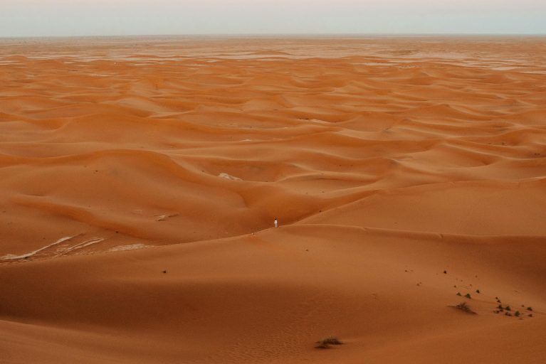 The dunes of the Sahara Desert in Morocco.