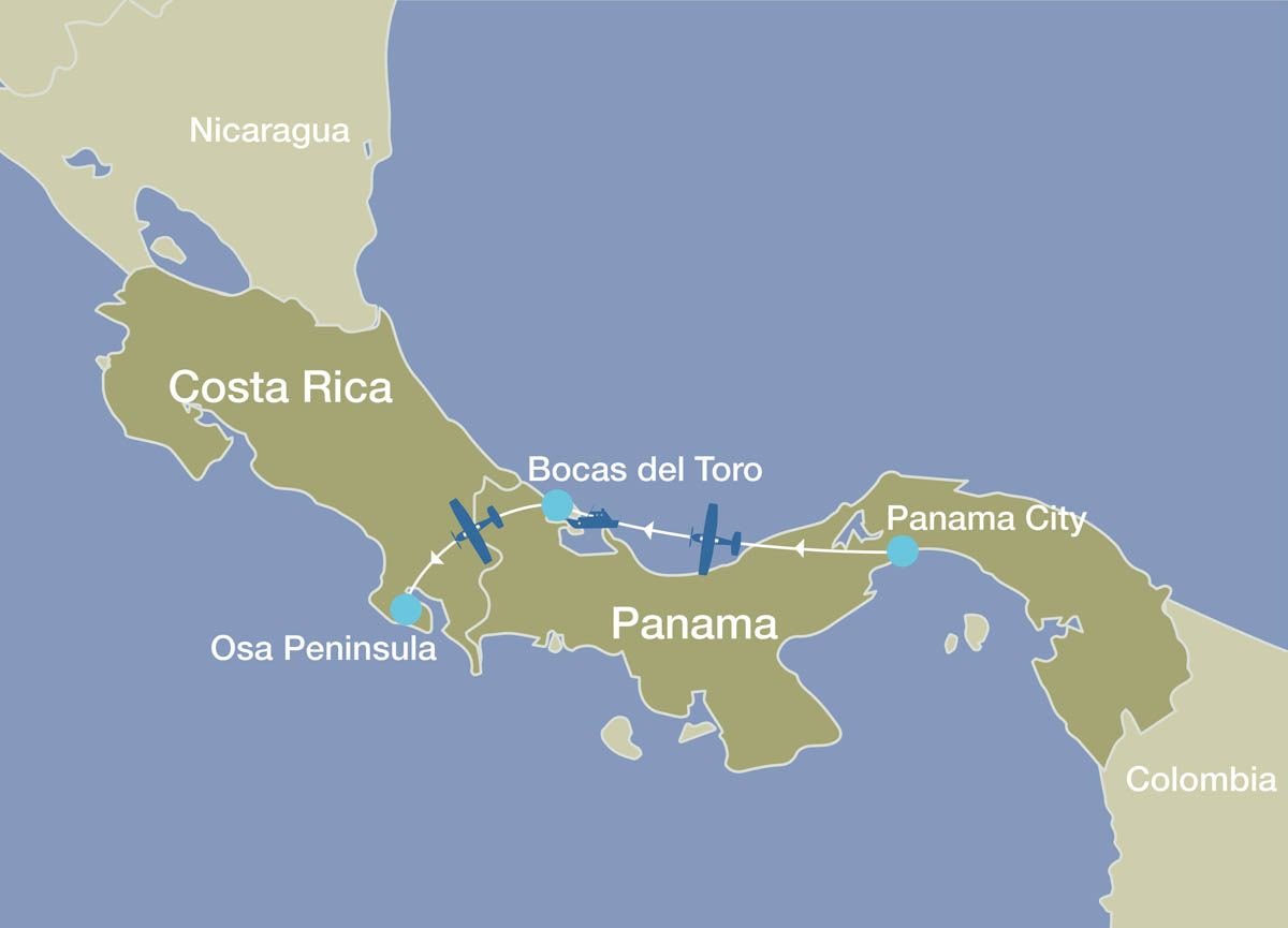 Map of Panama City, Bocas del Toro and Osa Peninsula