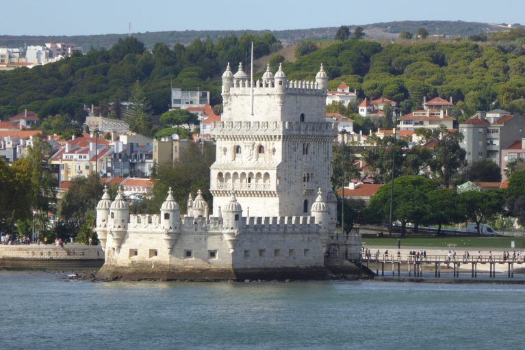 A view of Belem Tower in Lisbon from the water.
