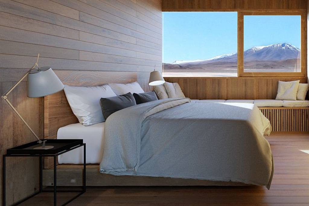 Luxury suite with view of the salt flats from Ramaditas Mountain Lodge