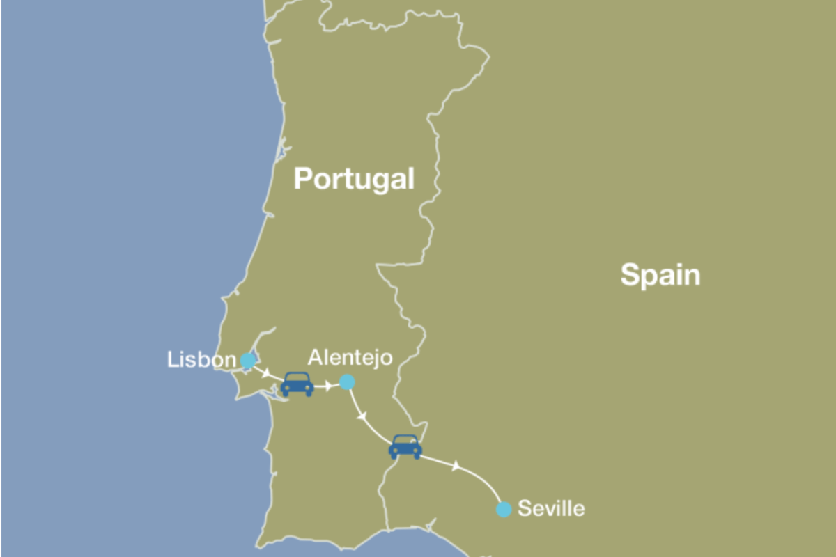 Map of Lisbon, Alentejo and Seville