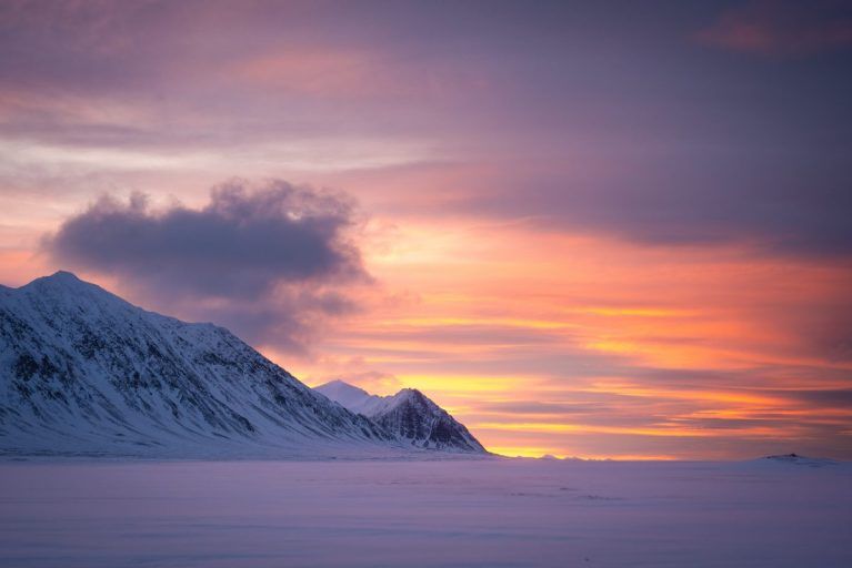 A view of Svalbard at sunset.