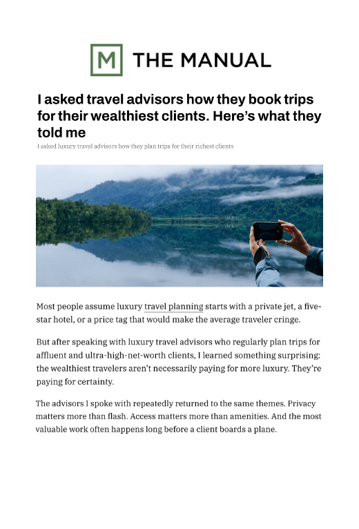 Emmanuel Burgio shares the habits of weatlhy travelers with The Manual