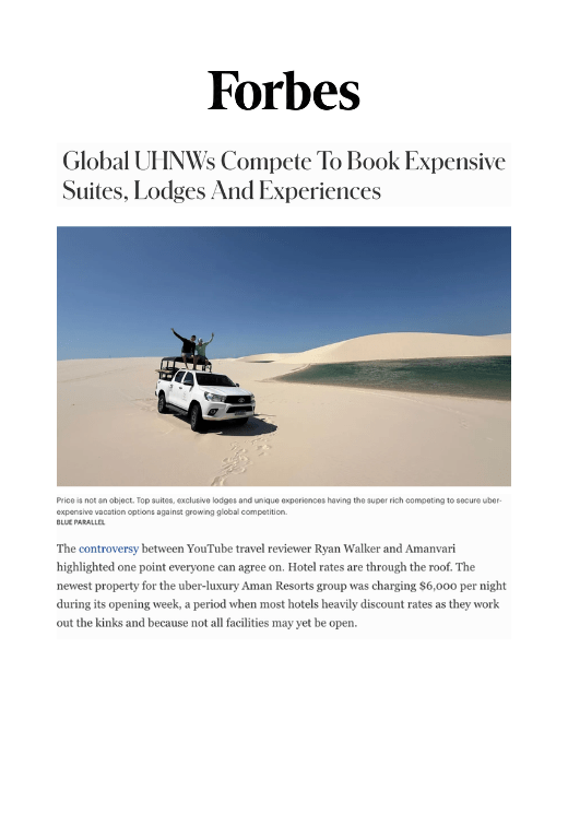 Emmanuel Burgio shares information on ultra luxury travel experiences and small private jet itineraries with Forbes