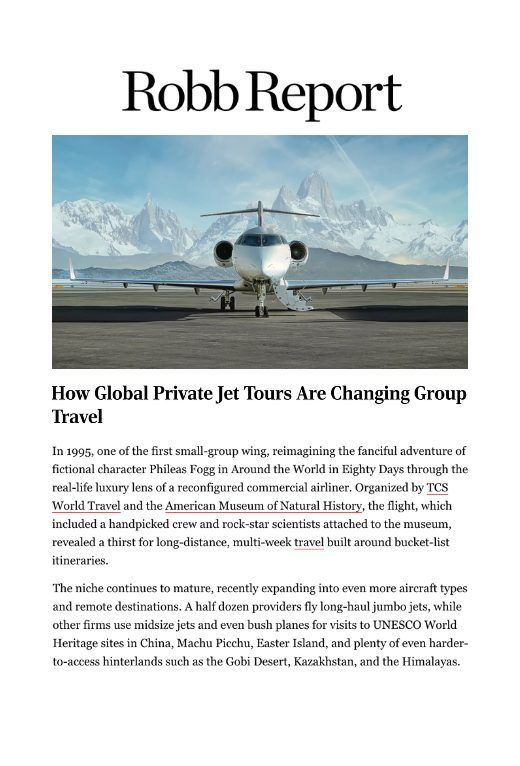 Robb Report shares Blue Parallel's small private jet journeys