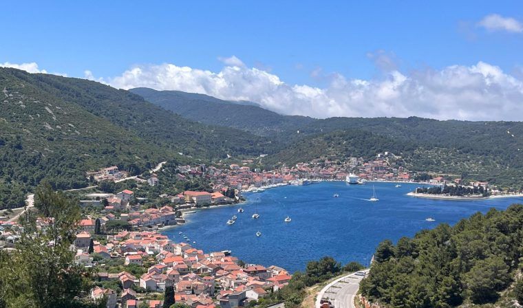 Aerial view of Vis harbor in Croatia