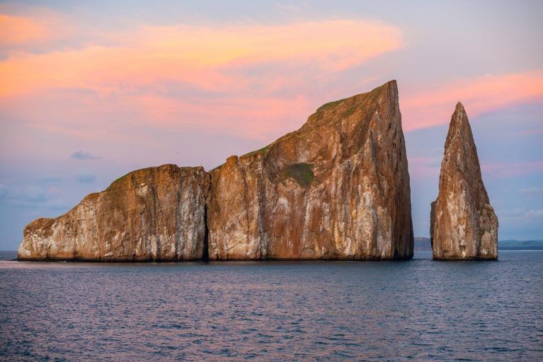 Kicker Rock at sunset in the Galapagos Islands