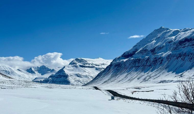 View of snow covered landscapes in northern Iceland during luxury tour