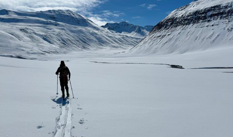 Nordic skiing through northern Iceland during luxury tour